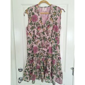 Banjanan  Pink Green ‎ Floral  Cotton Midi Dress Women's XL
